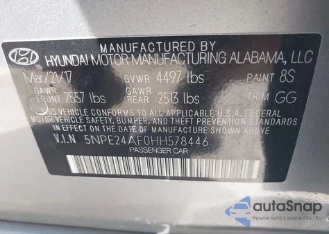 2017 Hyundai Sonata из США, поврежденный, VIN 5NPE24AF0HH578446